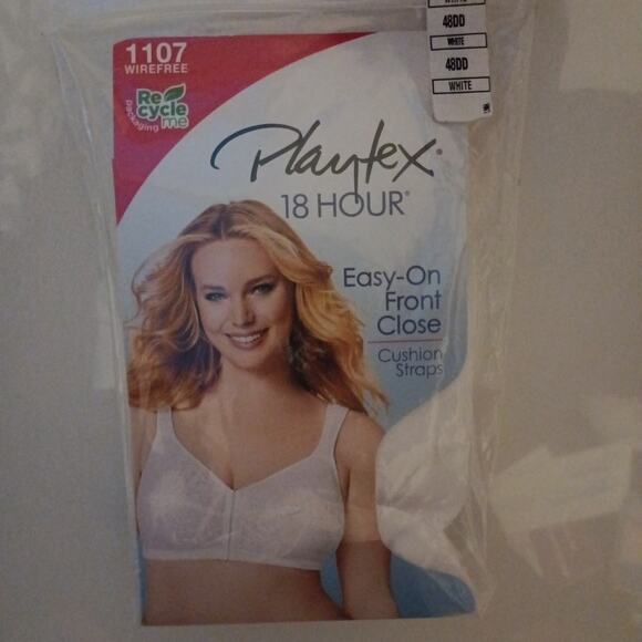 Playtex 18 hour Bra 48DD White Front Close WireFree Cushion Strap 1107 - Picture 1 of 6
